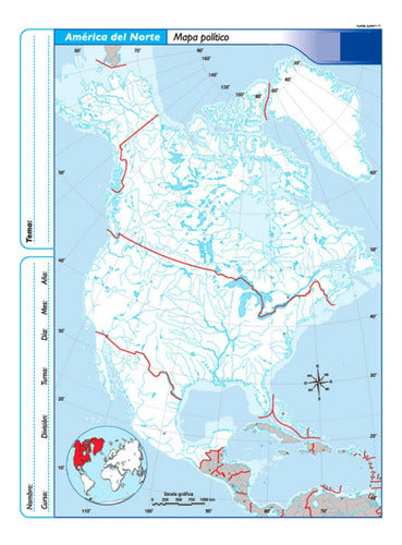 Generico Mapa Escolares América Del Norte N°6 División Política 0