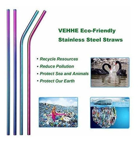 VEHHE 8x Reusable Stainless Steel Rainbow Straws 265mm 7