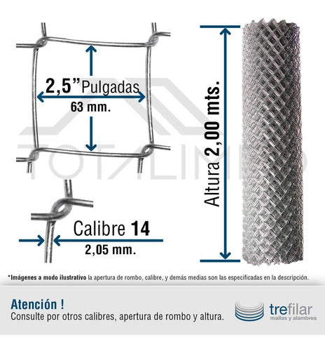 TREFILAR Alambrado Romboidal 2.5'' 2.00x10mts Cal 14 1