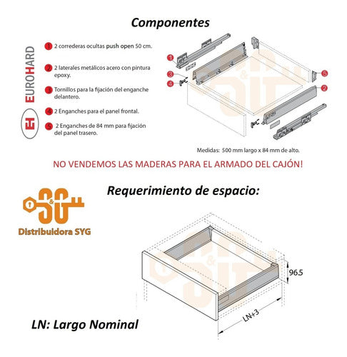 Eurohard Lateral De Cajón Con Corredera Oculta Push Open 50 Cm Mueble 2