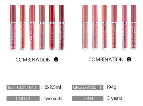 Maquiagem De 6 Batons Matte Veludo Volume Labial Bocao Secto 6