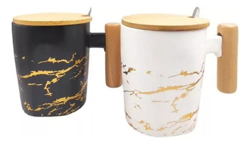 Fancy House Marble Design Ceramic Mug - Lid + Spoon - 360ml 0