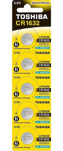 Pack X5 Toshiba CR1632 3V Lithium Battery for Alarm Clock and Car 0