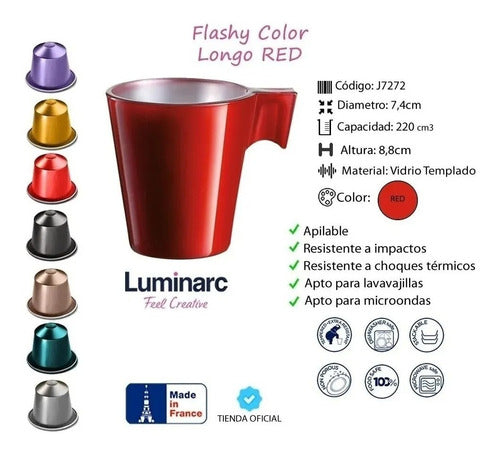 Set of 4 Luminarc Flashy Longo 220 cc Metalized Glass Mugs 3