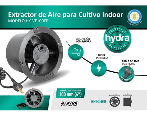 Extractor Aire Cultivo Indoor Hydra Salida 4 Con Enchufe 12w 6