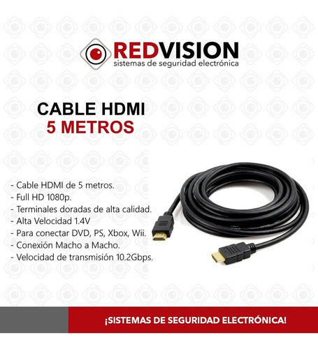 Redvision HDMI Cable 5m V 1.4 Full HD 1080 for PC, TV, Projector 1