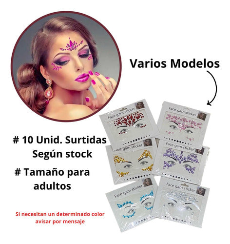 Celebrationtime Strass Gemas Autoadhesivo Brillos Para Cara Rostro X 10 Paq 2