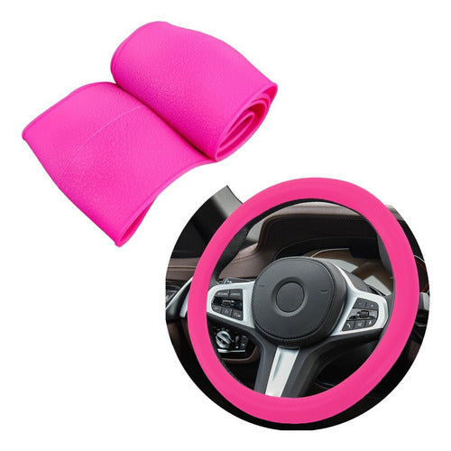 Steering Wheel Cover + 2-Button Peugeot Key Case Silicone Pink 1