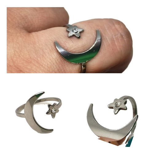 Mariann Moon Adjustable Luna Y Estrella Stainless Steel Ring 0