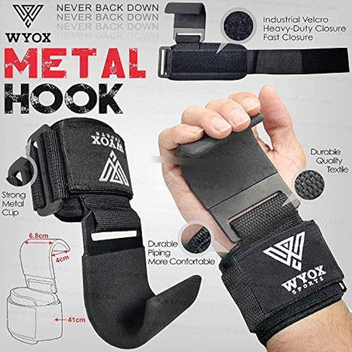 Wyox Power Weight Lifting Gym Training Hook Wrist Straps Gloves (Black) 0