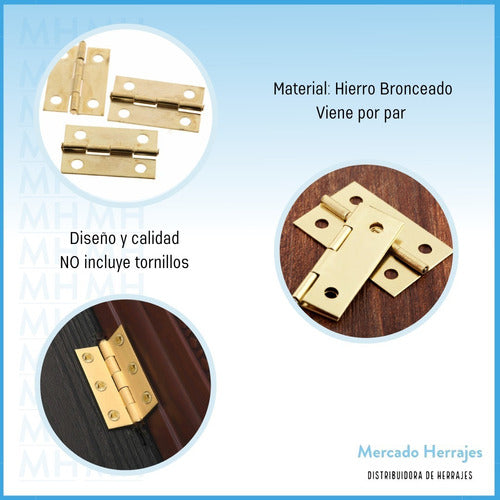 Bisagra Libro 1'' Hierro Bronce Para Puerta Mueble X12 Pares 2