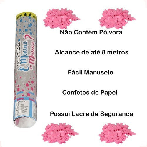 Lança Confete Chá Revelação Menina 30 Cm - Make + 1