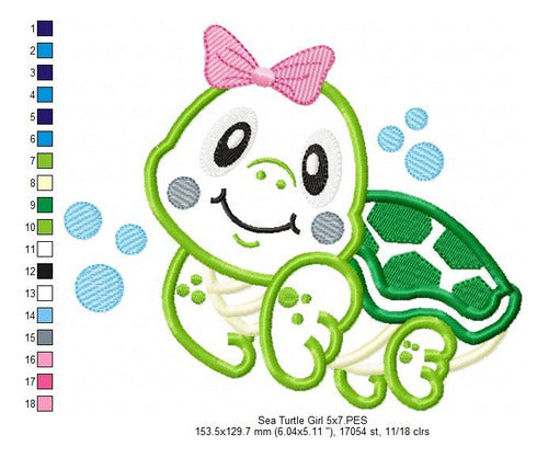 Embroidery Machine Appliqué Pattern Turtle Girl 4152 4