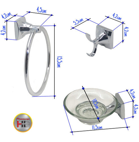 Set Accesorios Baño 6 Piezas Acero Inox Alum Base Cuadrada 1