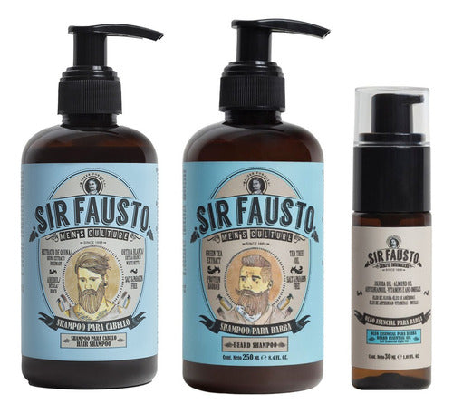 Sir Fausto Men's Culture Complete Care Kit - Sir Fausto - Shampoo Barba + Cabello + Oleo Esencial