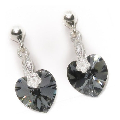 RF Store 10mm Heart Earrings - Crystal - 925 Silver - Drop Style 1