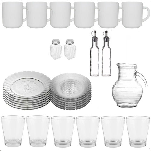 Durax 30-Piece Glass Dinnerware Set with Plates, Glasses, and Bowls 0