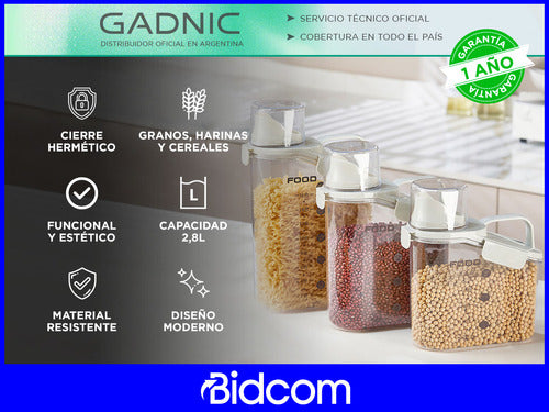 Gadnic Kit Dispenser Cerealero 3 Hermetic Containers 1