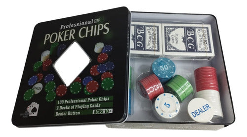 ToyZ 100 Poker Chips 2 Decks of Cards Dual Toned Dealer 1