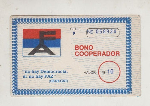 Ephemera Frente Amplio Bono Colaboracion Años 80 Uruguay 0