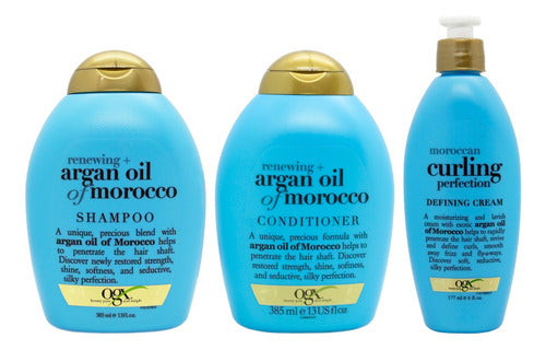 Ogx Argan Oil Of Morocco Shampoo + Enjuague + Crema Rulos 0