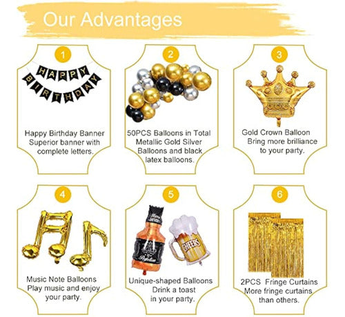 Black and Gold Birthday Party Decorations for Men 3