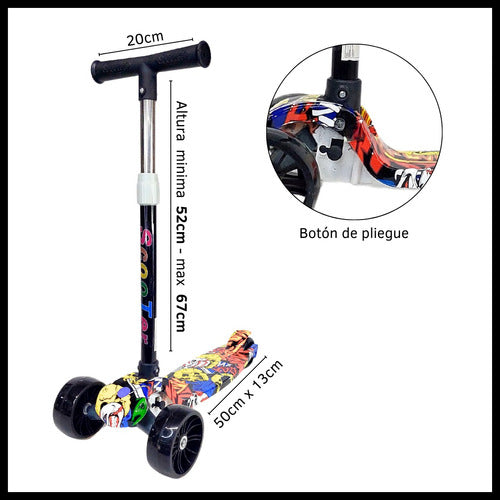 Folding 3-Wheel Kids Scooter with Lights, Adjustable Height 52