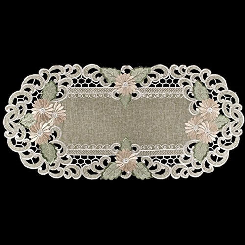 Linen Art And Things Bordado De Oro Daisy Fleur Latte Runner 3