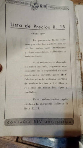 Catalogo Antiguo Rulemanes Riv Año 1949 1