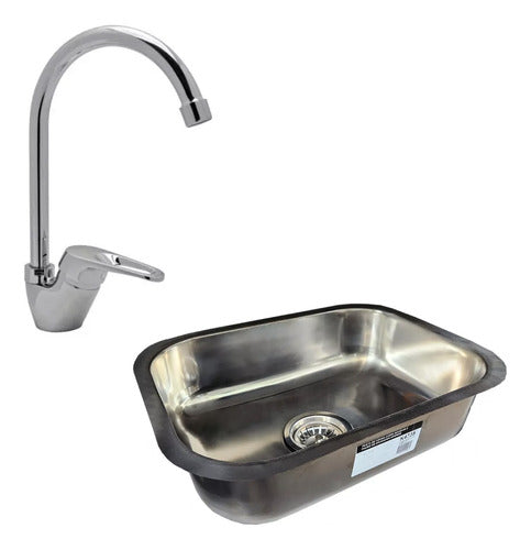 Pico Alto Combo Simple Kitchen Sink + High Spout Single Lever Faucet 0