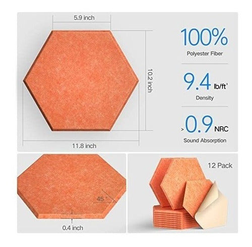 Dailycooper 12 Pack Self-Adhesive Acoustic Panels - High Density, Orange 2