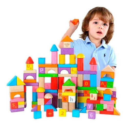 Tooky Toy Educational Block Bucket Rubber Wood 135pcs 1