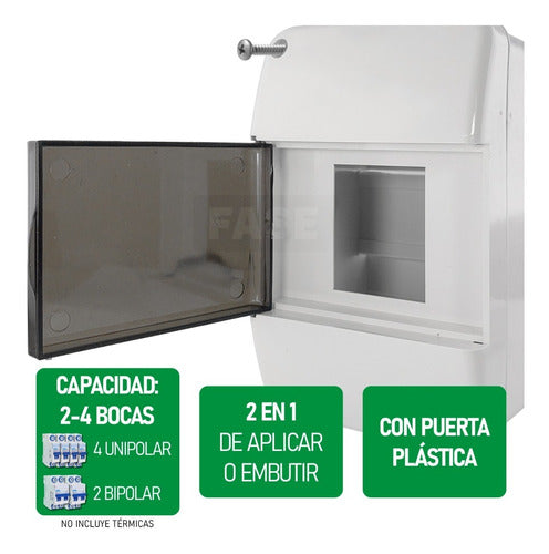 Caja Tablero Térmica 4 Bocas Módulos Embutir Aplicar Pvc Din 1