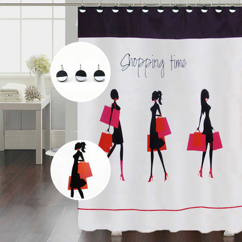 Decorinter Shopping Time Shower Curtain Combo with Lunar Hooks 2