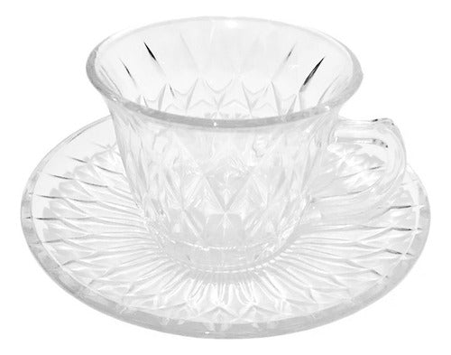 Deli Glassware Set Taza Con Plato Transparente Vidrio 170 Ml X6 0