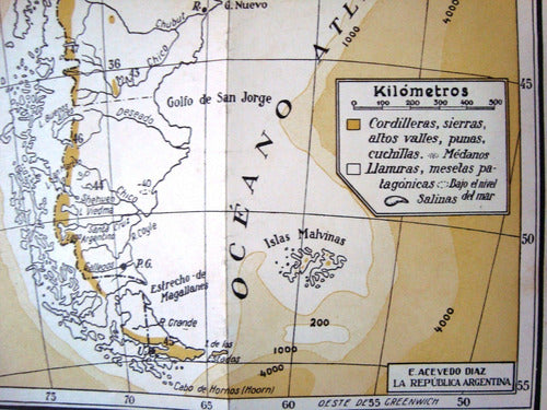 Mapa Antiguo Fisico Argentina 1930 20x40 Cms Sierra Montaña 1