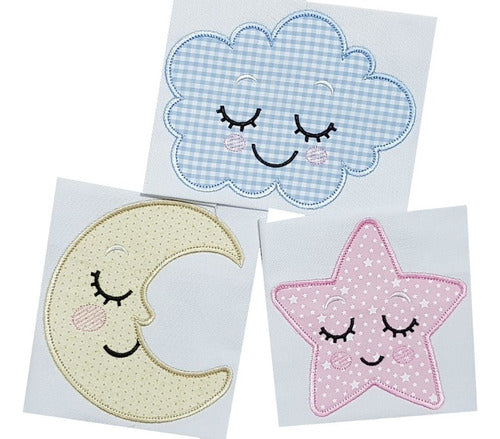 Embroidery Machine Appliqué Pattern Trio Cloud Moon and Star 3264 0