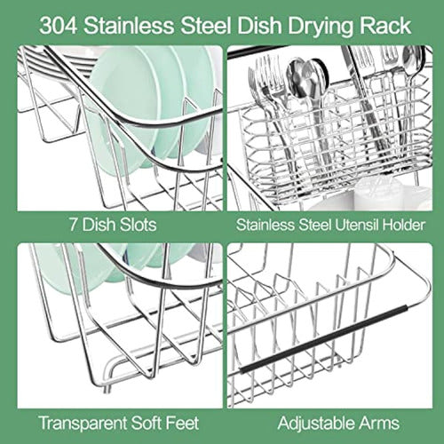 Fanbsy Small Adjustable Stainless Steel Dish Rack Organizer with Utensil Holder 2