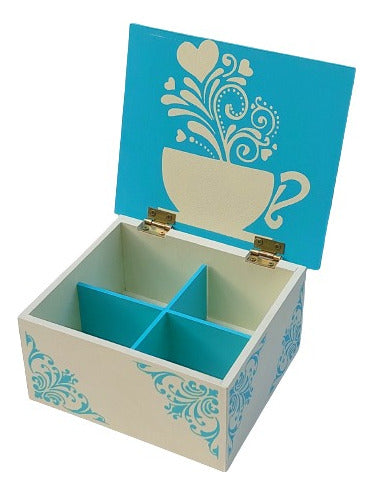 Coraly Deco Hand-Painted Tea Box with 4 Dividers and Flip-Top Lid 1