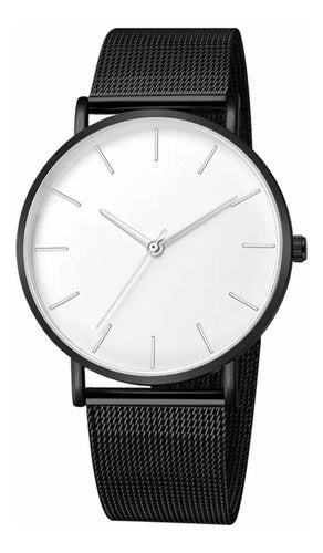Black Metal Minimalist Watch with White Face 0