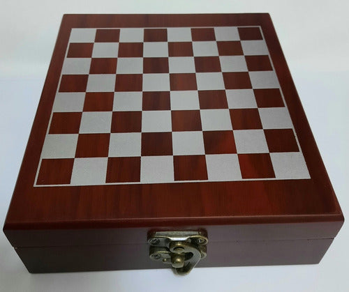 Set De Vino Tablero De Ajedrez Caja Madera Bambú Sacacorchos 1