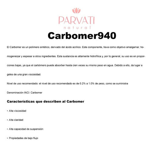 Parvati Natural Carbomer 940 Similar Carbopol 50g Cosmetic Use 1