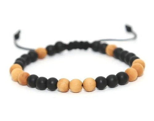 Burdah Unisex Adjustable Black and Wood Bead Bracelet 0