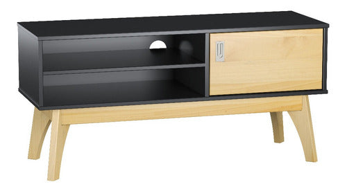 Milenio Muebles Rack De Tv Living 2 Estantes 1 Puerta Madera Maciza 0