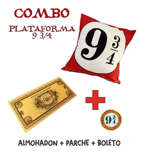 Combo Harry Potter Platform 9 3/4 Cushion + Ticket + Patch 1
