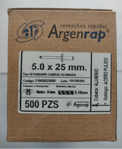 Remache Pop Aluminio 5x25  Argenrap  -  200 Unidades 3