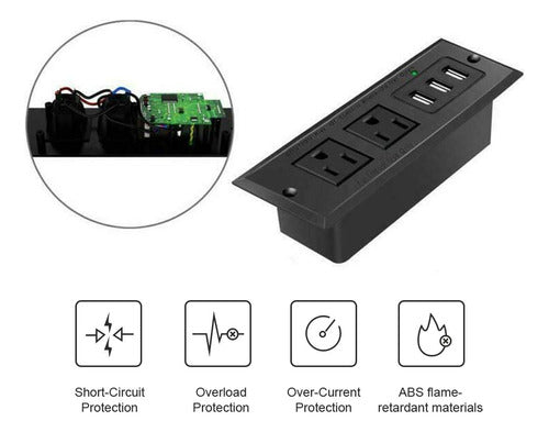 Enchufe Empotrado Para Conferencias Con Puertos Usb, Regleta 3