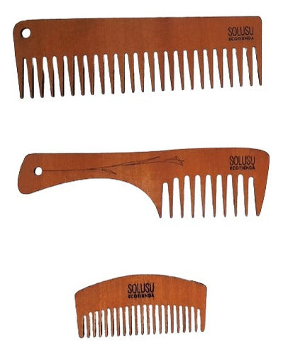 Meta Wood Design Antifrizz Wooden Comb Kit X3 - Large + With Handle + Small 1