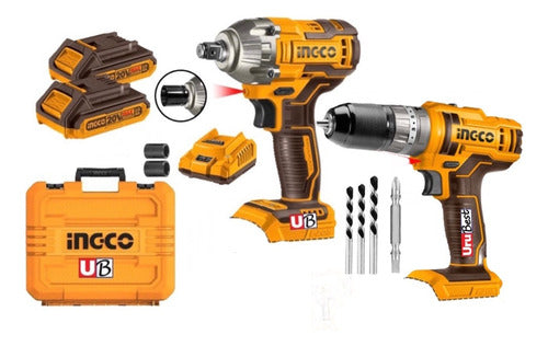 Ingco 20V Impact Wrench + Percussion Drill with Metal Chuck 0