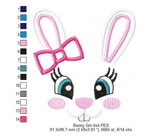 Easter Bunny Girl Face Embroidery Machine Design 688 1